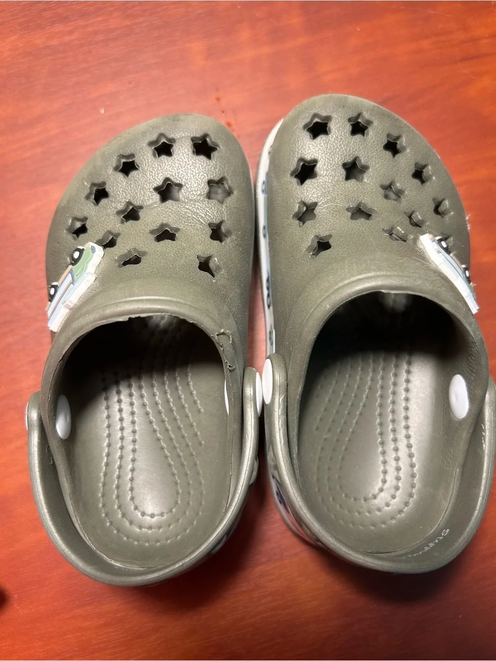 Kids Star-Cut Slip-On Clogs in Olive Green with Vehicle Accent